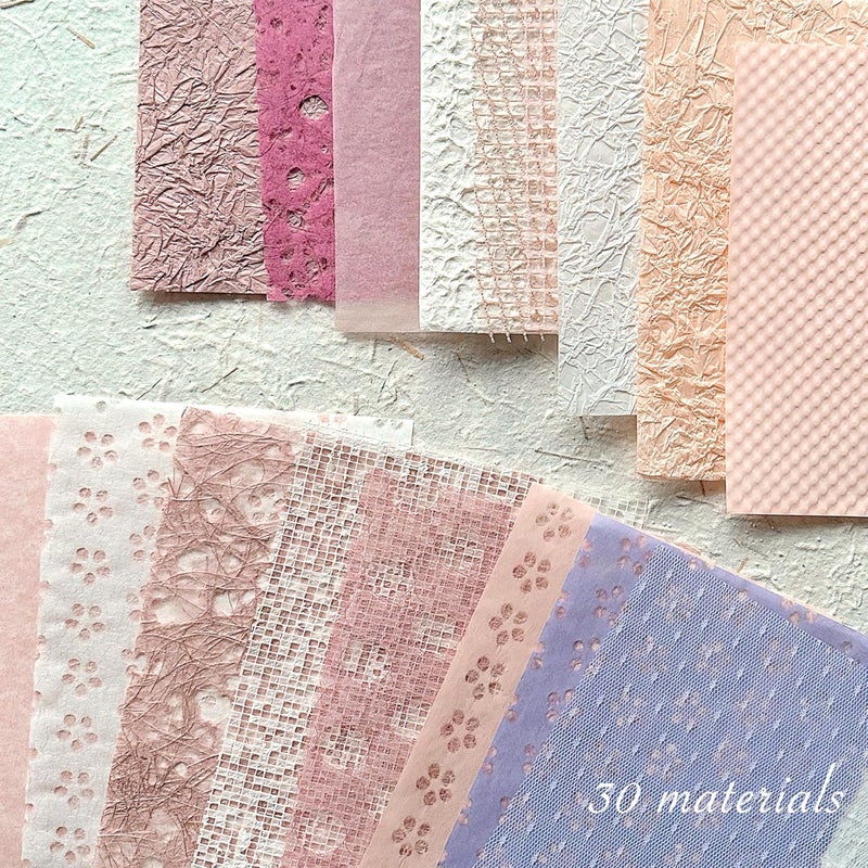Aromoty 30Pcs Handmade Textured Scrapbook Paper&Mesh Fabric set - Unique A5 sheet Craft Mulberry Special Rice Paper Mix for Scrapbooking Junk Journaling Supplies Card Collage DIY Materials, 5.8x8.2 inches - Image 5